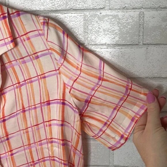 NWT FRNCH Chelly Windowpane Plaid Short Sleeve Shirt - Picture 8 of 14